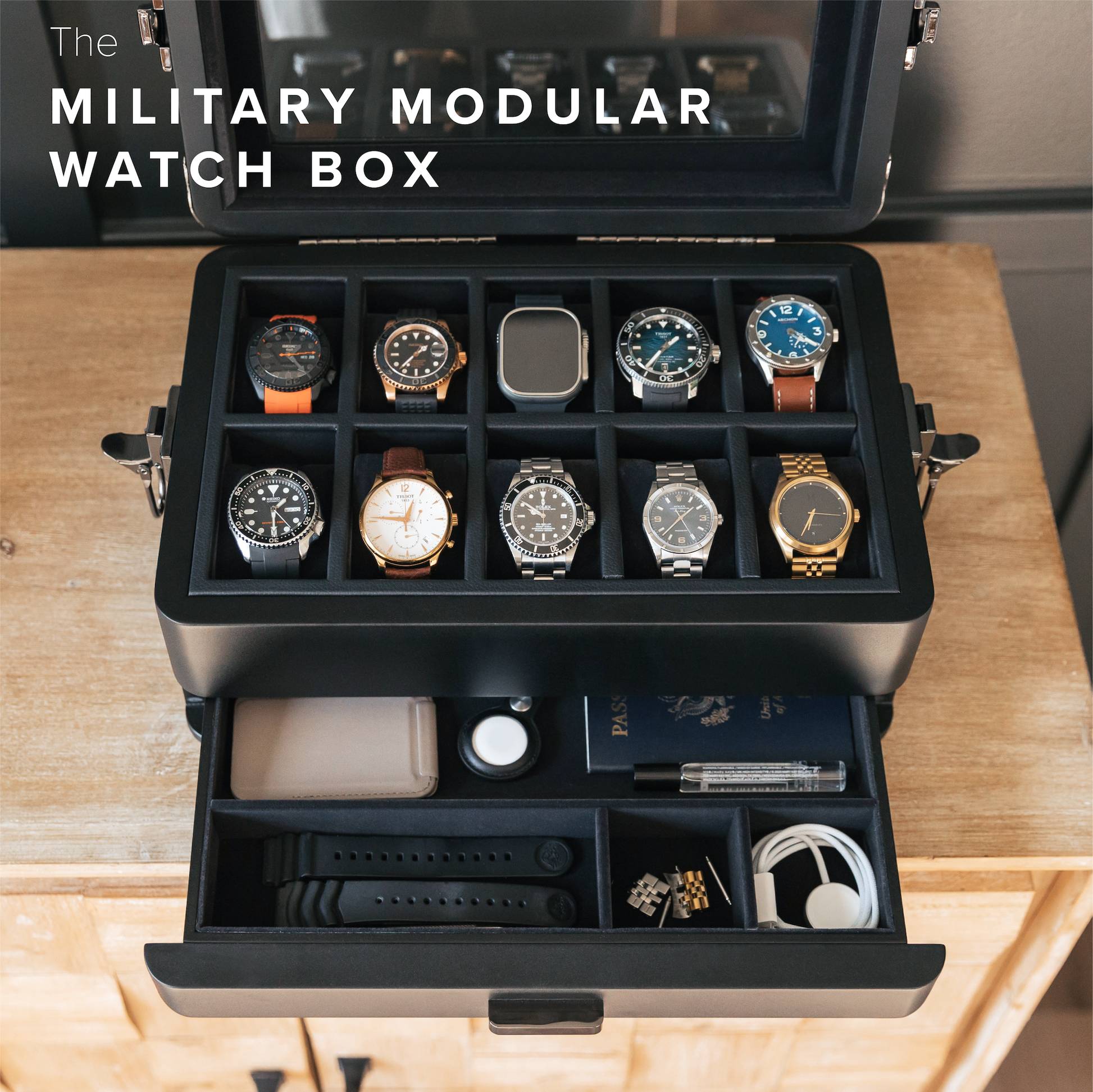 “Black Edition Military Watch Box – Tactical Storage for Your Timepieces”