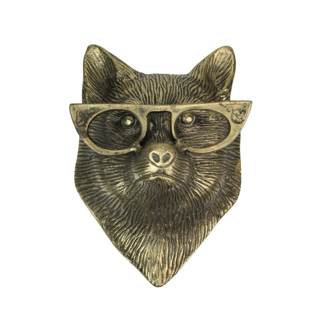 Gold Fox Head Wall Hanging with Cat’s Eye Glasses – 6" High