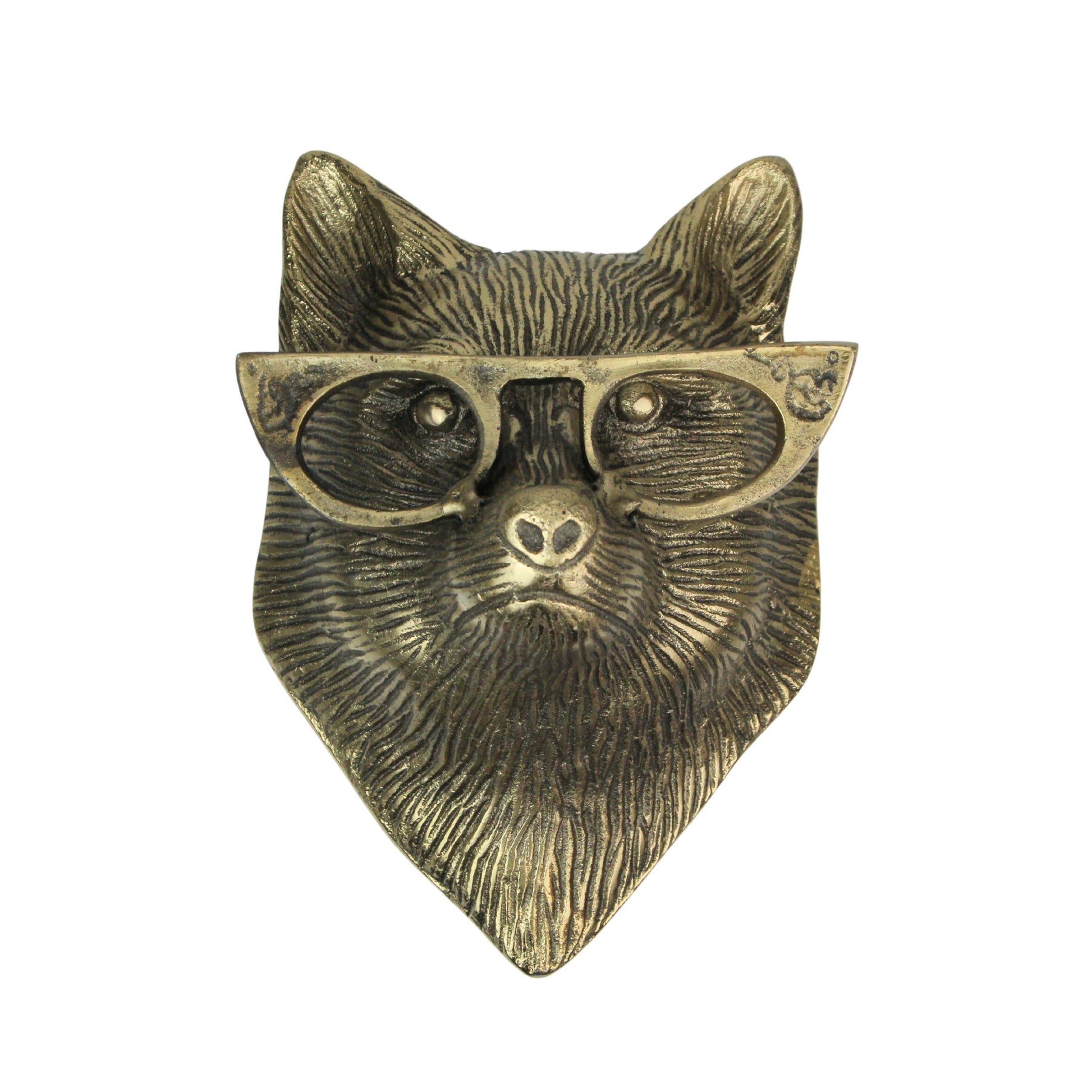 Gold Fox Head Wall Hanging with Cat’s Eye Glasses – 6" High