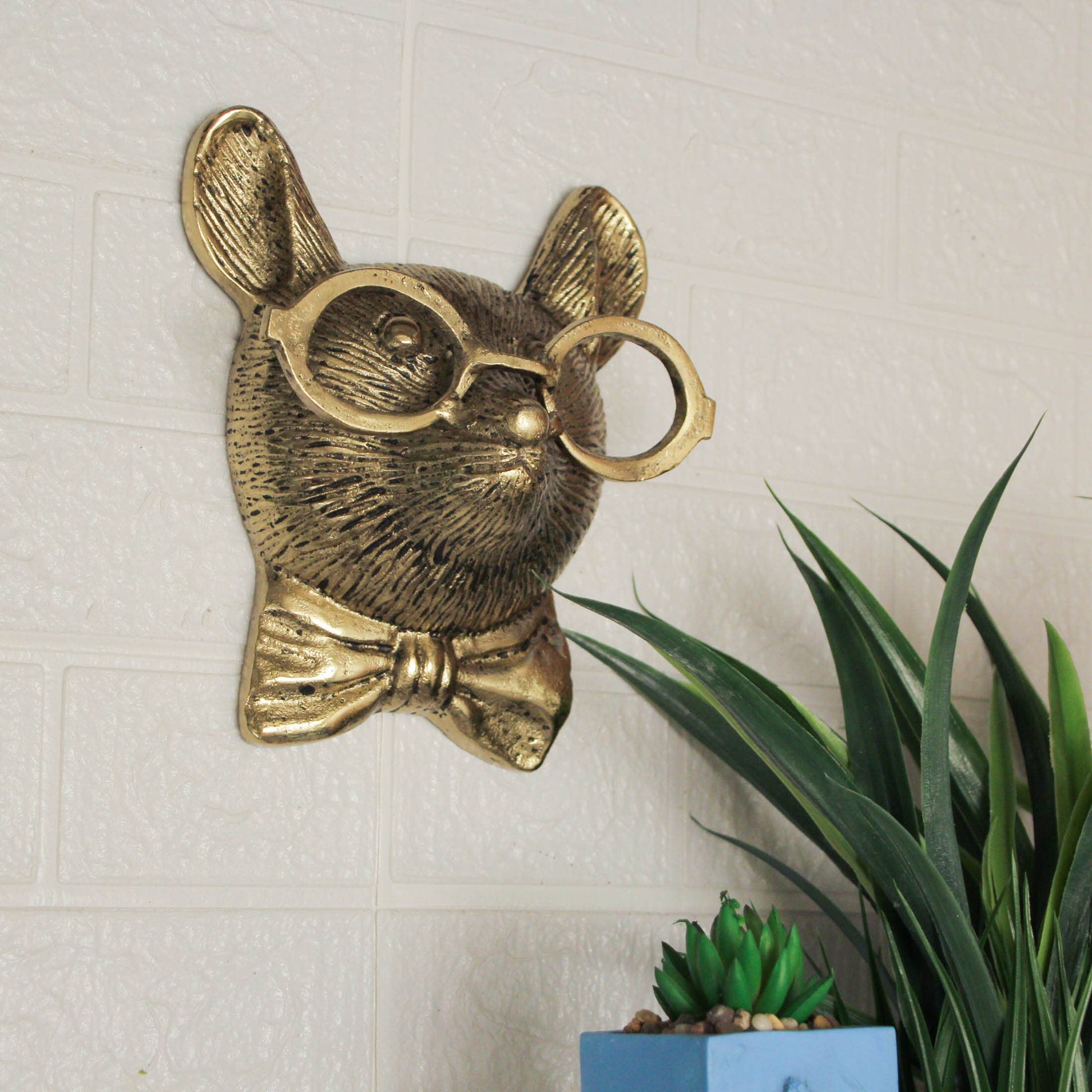 Gold Mouse Head Wall Hanging with Spectacles – 8.5" High