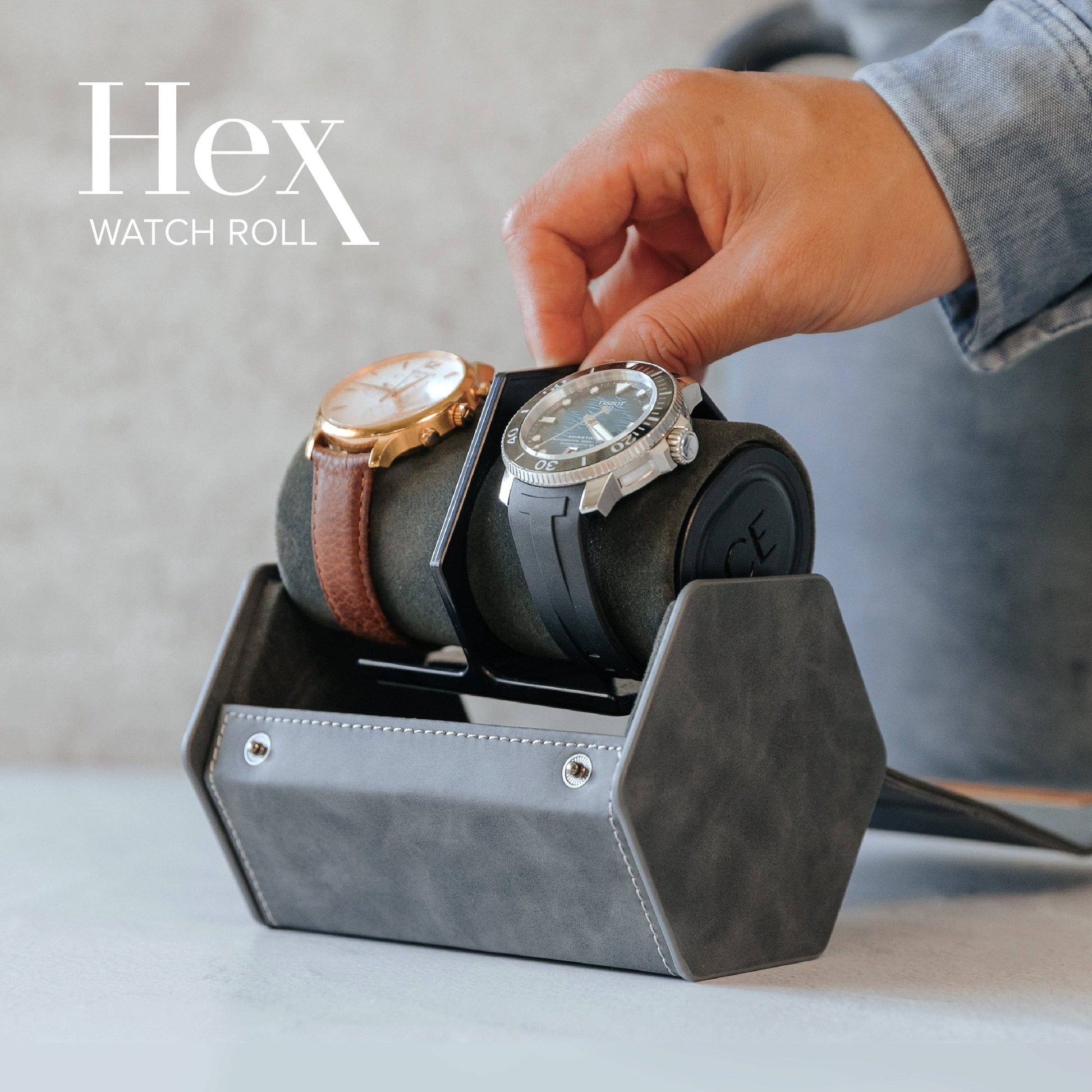 “HEX Two-Slot Watch Roll – Travel with Your Time in Style”- Gray