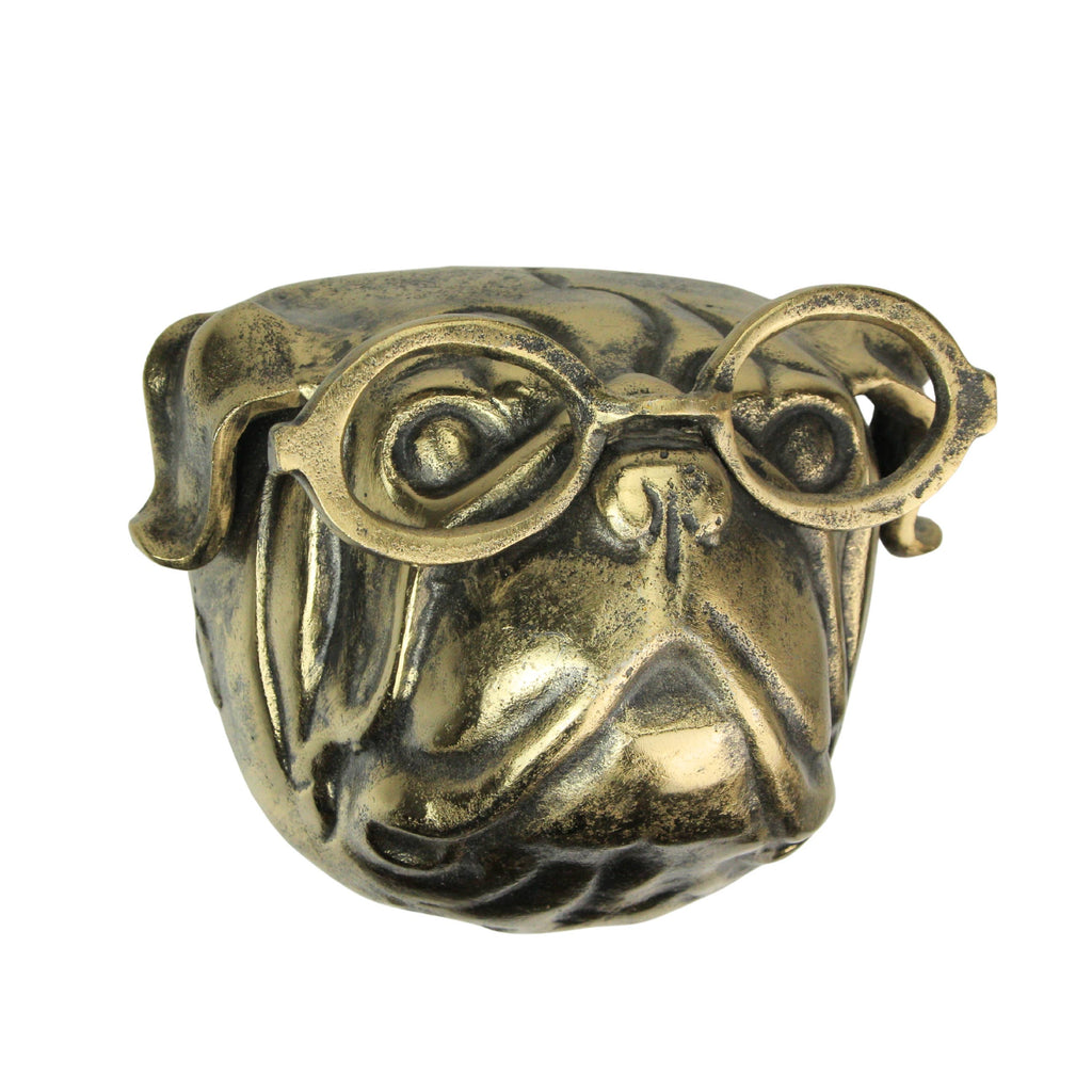 Gold Pug Dog Head Wall Hanging with Oval Spectacles