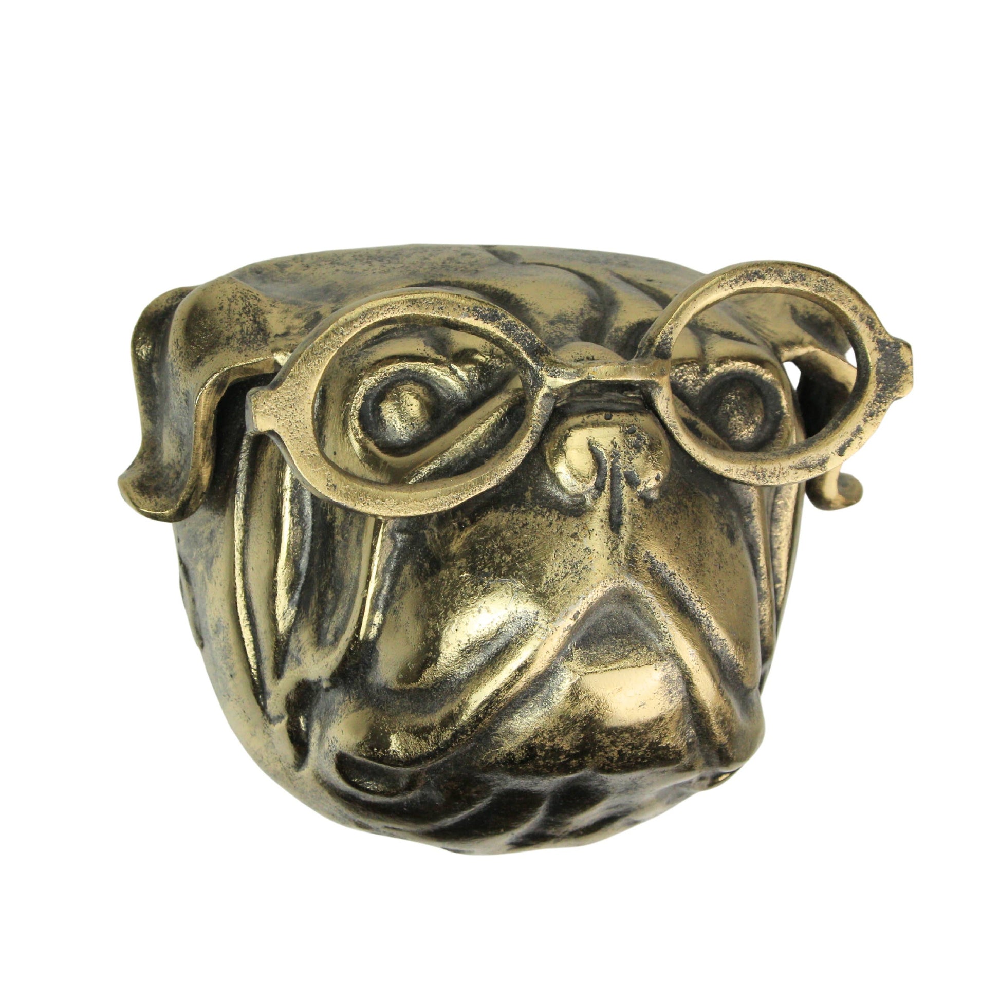 Gold Pug Dog Head Wall Hanging with Oval Spectacles