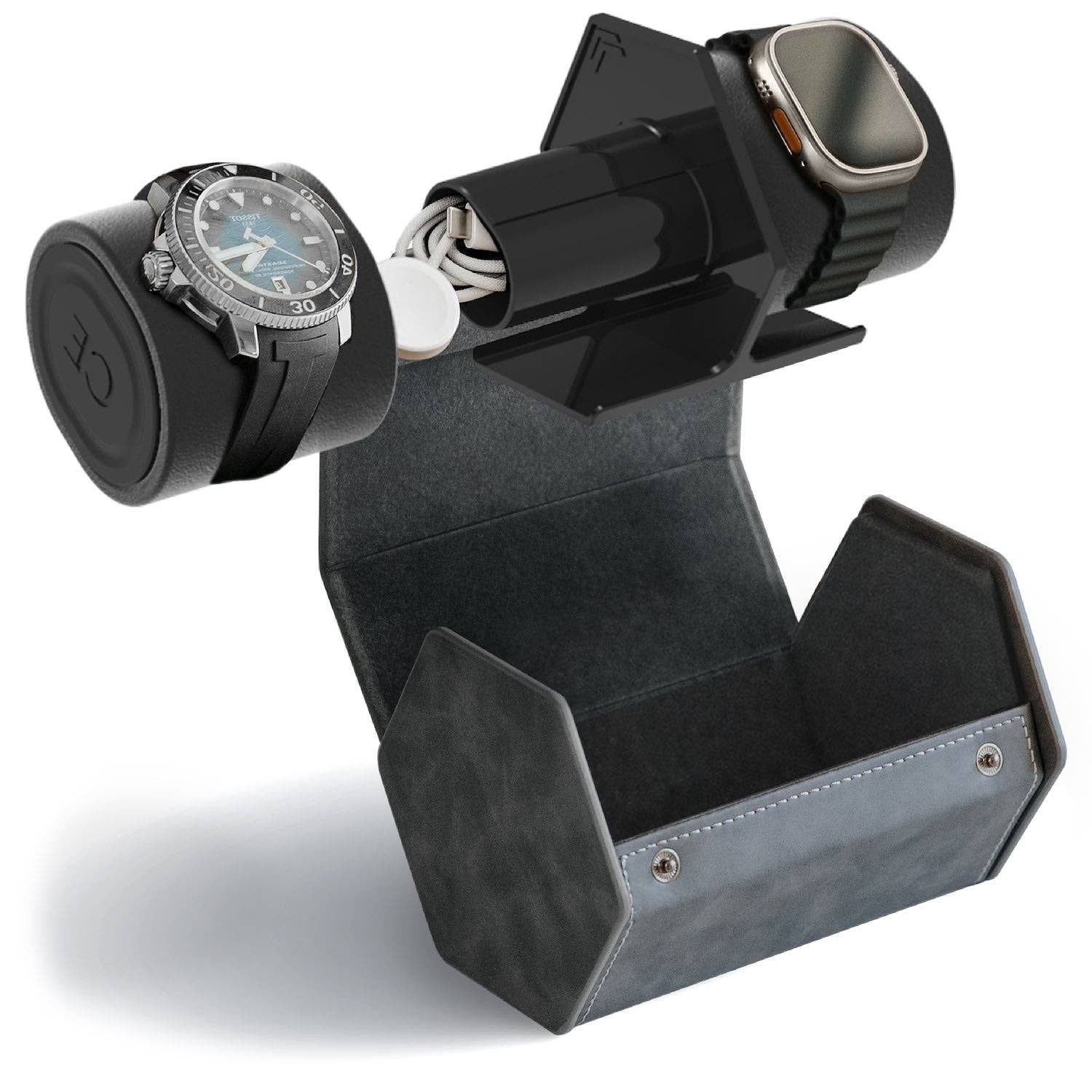 “HEX Two-Slot Watch Roll – Travel with Your Time in Style”- Gray