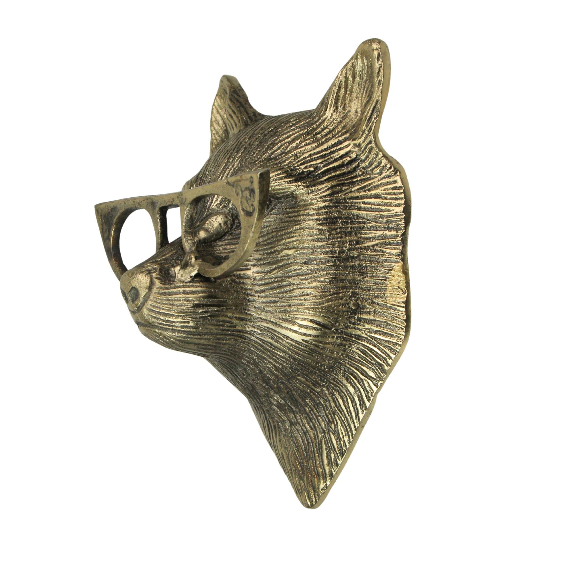 Gold Fox Head Wall Hanging with Cat’s Eye Glasses – 6" High