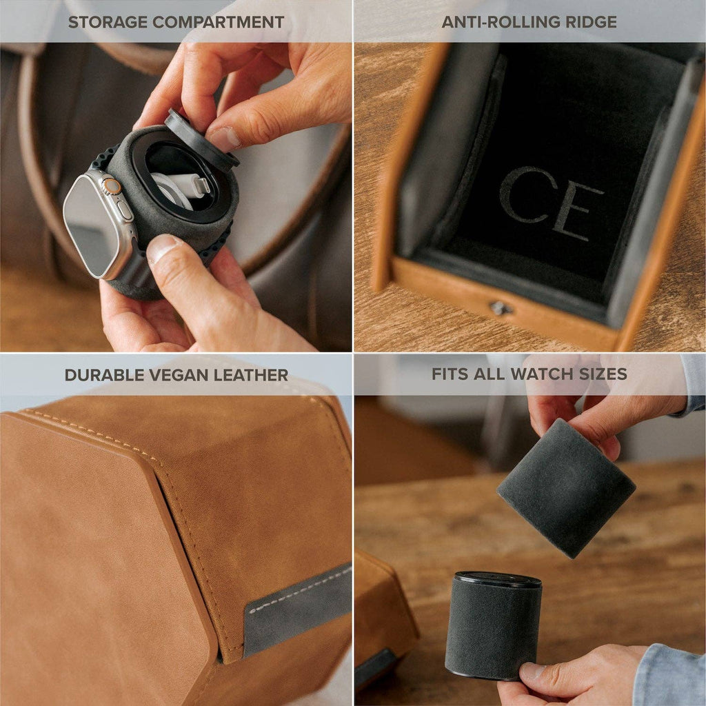 1-Slot Travel Watch Roll - Brown