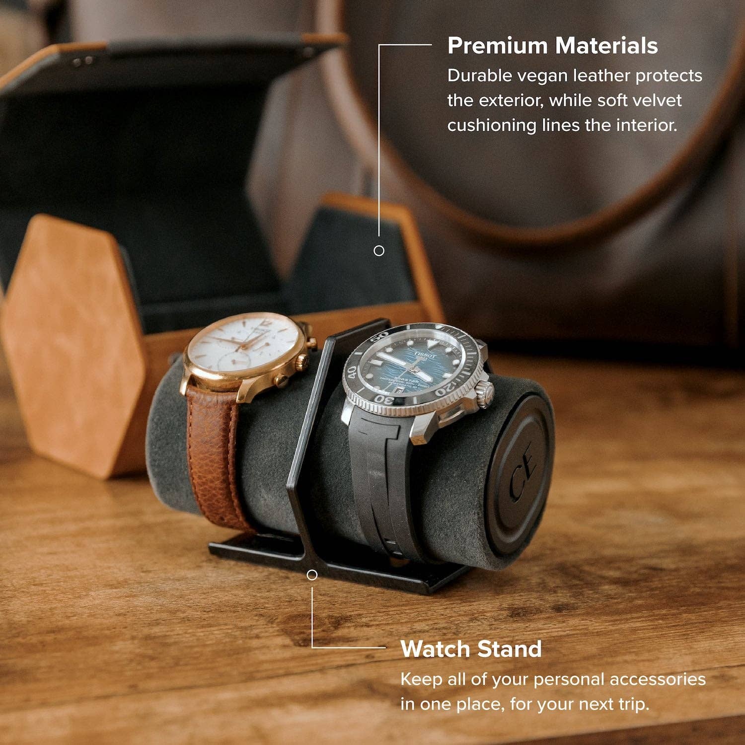 “HEX Two-Slot Watch Roll – Travel with Your Time in Style-Brown”