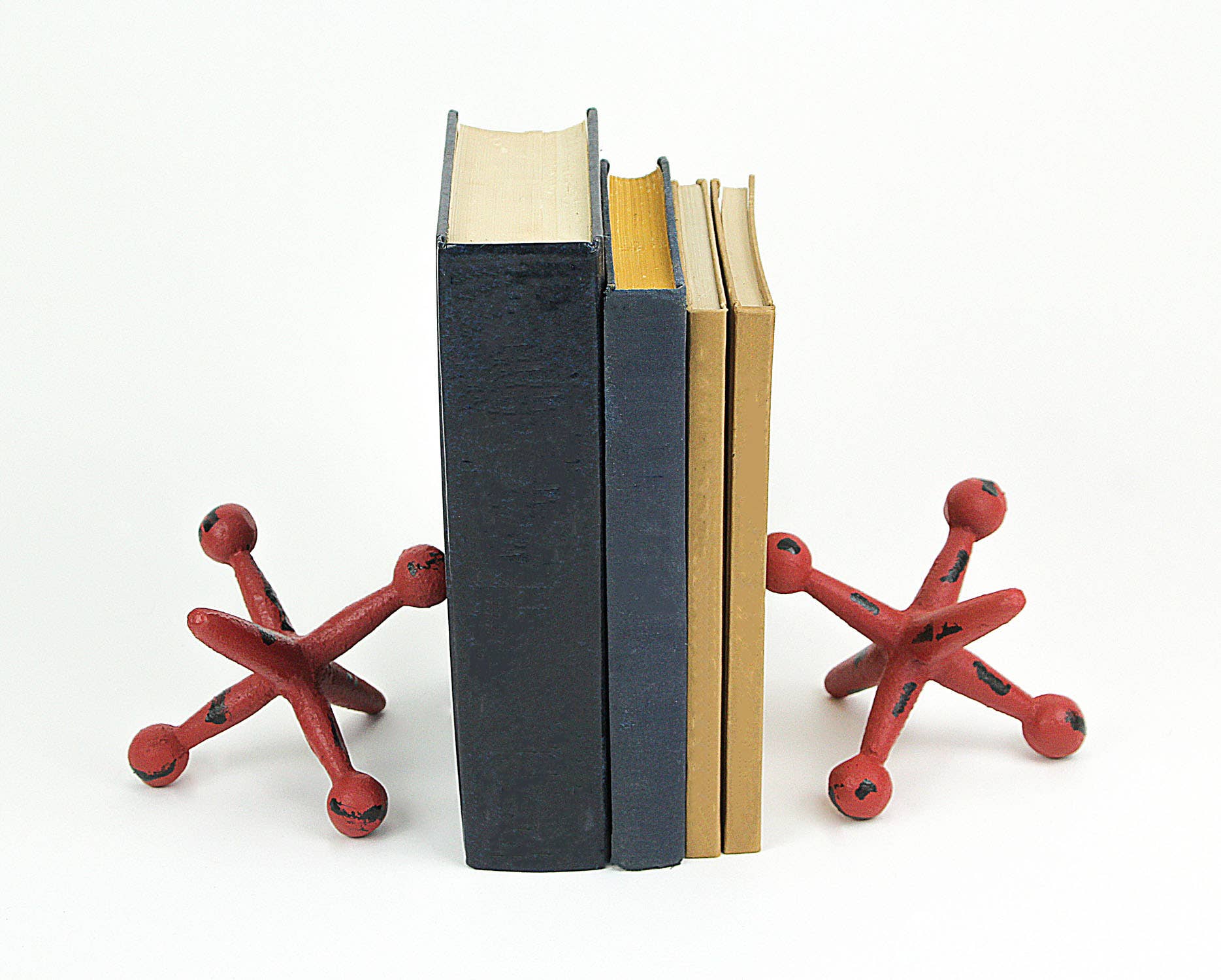 Cast Iron Jacks Bookends - Vintage Red - Set of 2