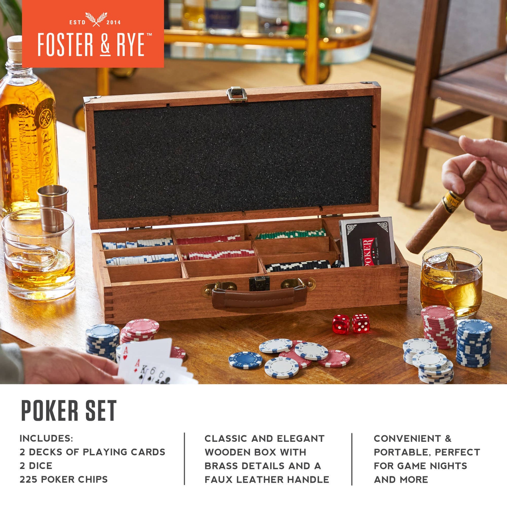 THe Gambler's Kit Classic Poker Set with Wooden Box