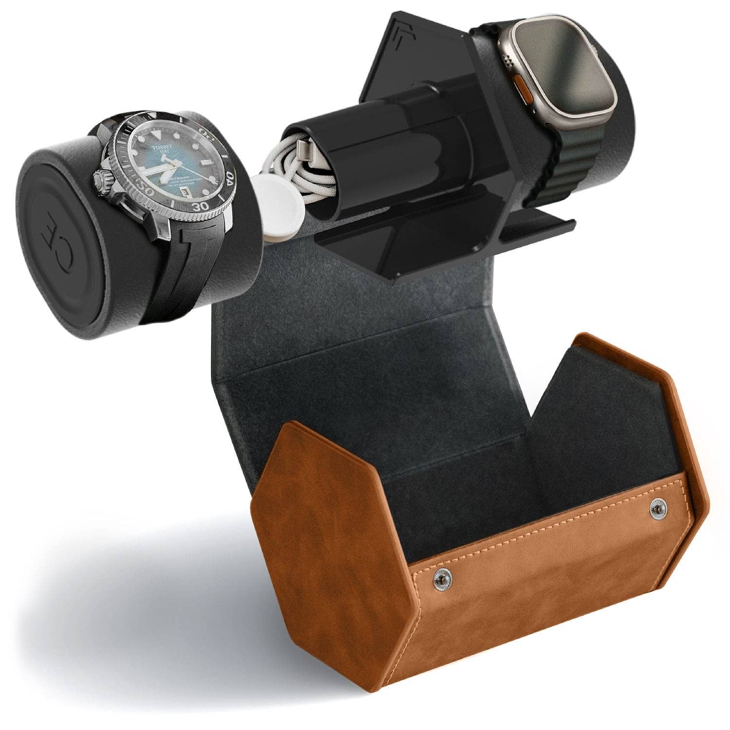 “HEX Two-Slot Watch Roll – Travel with Your Time in Style-Brown”