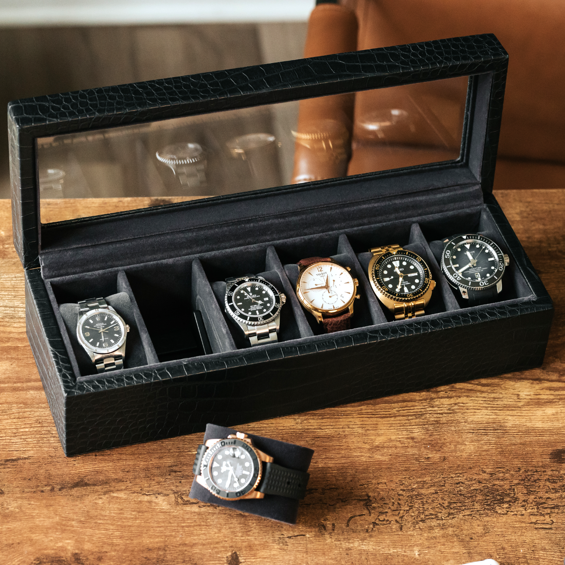 Crocodile Black Watch Box for the Discerning Collector