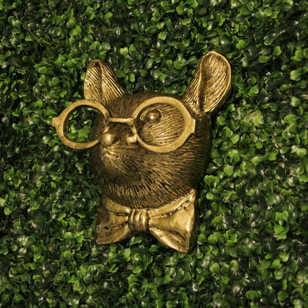 Gold Mouse Head Wall Hanging with Spectacles – 8.5" High