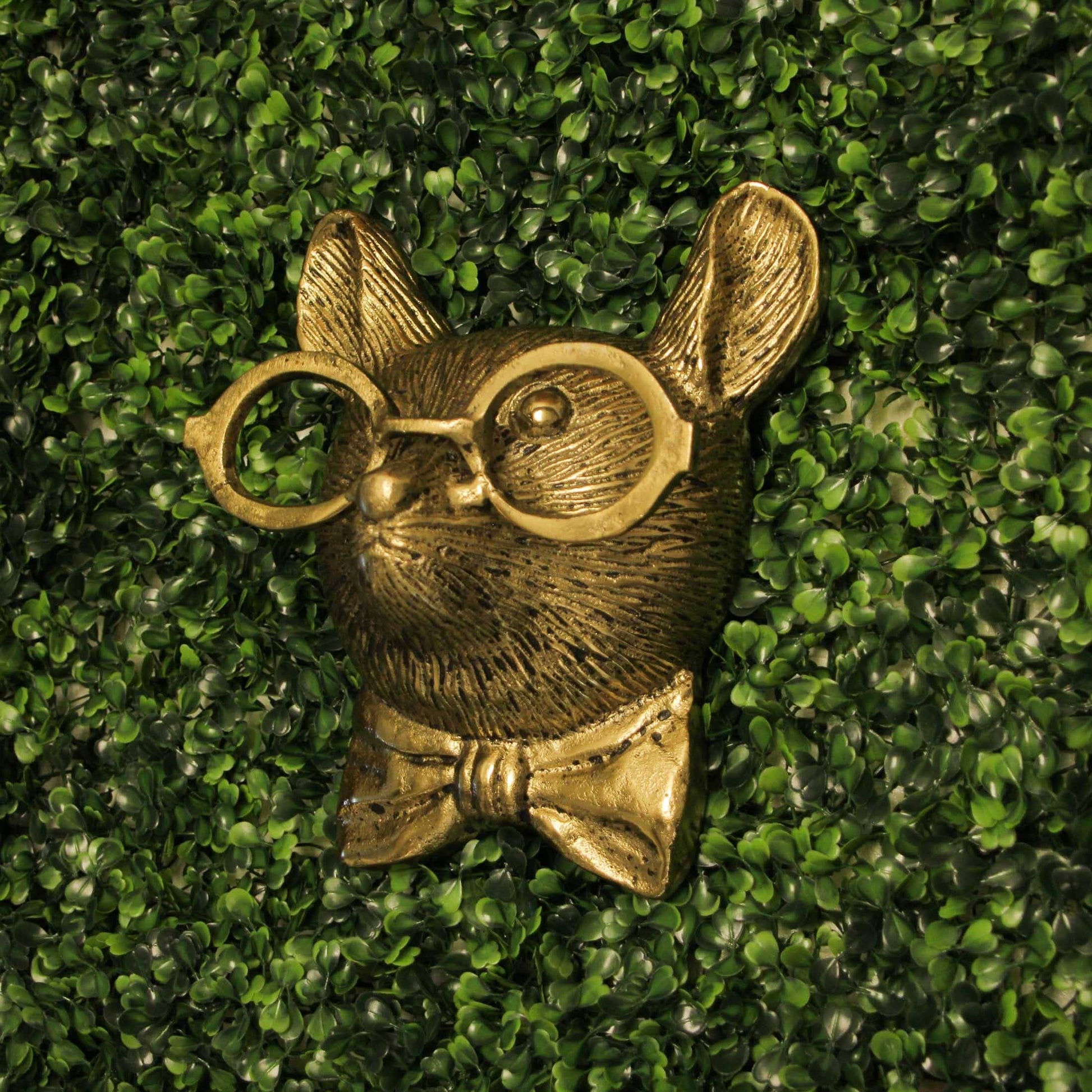 Gold Mouse Head Wall Hanging with Spectacles – 8.5" High