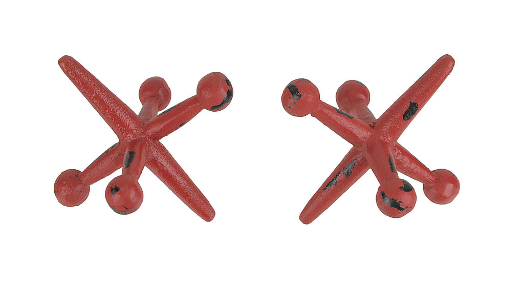 Cast Iron Jacks Bookends - Vintage Red - Set of 2
