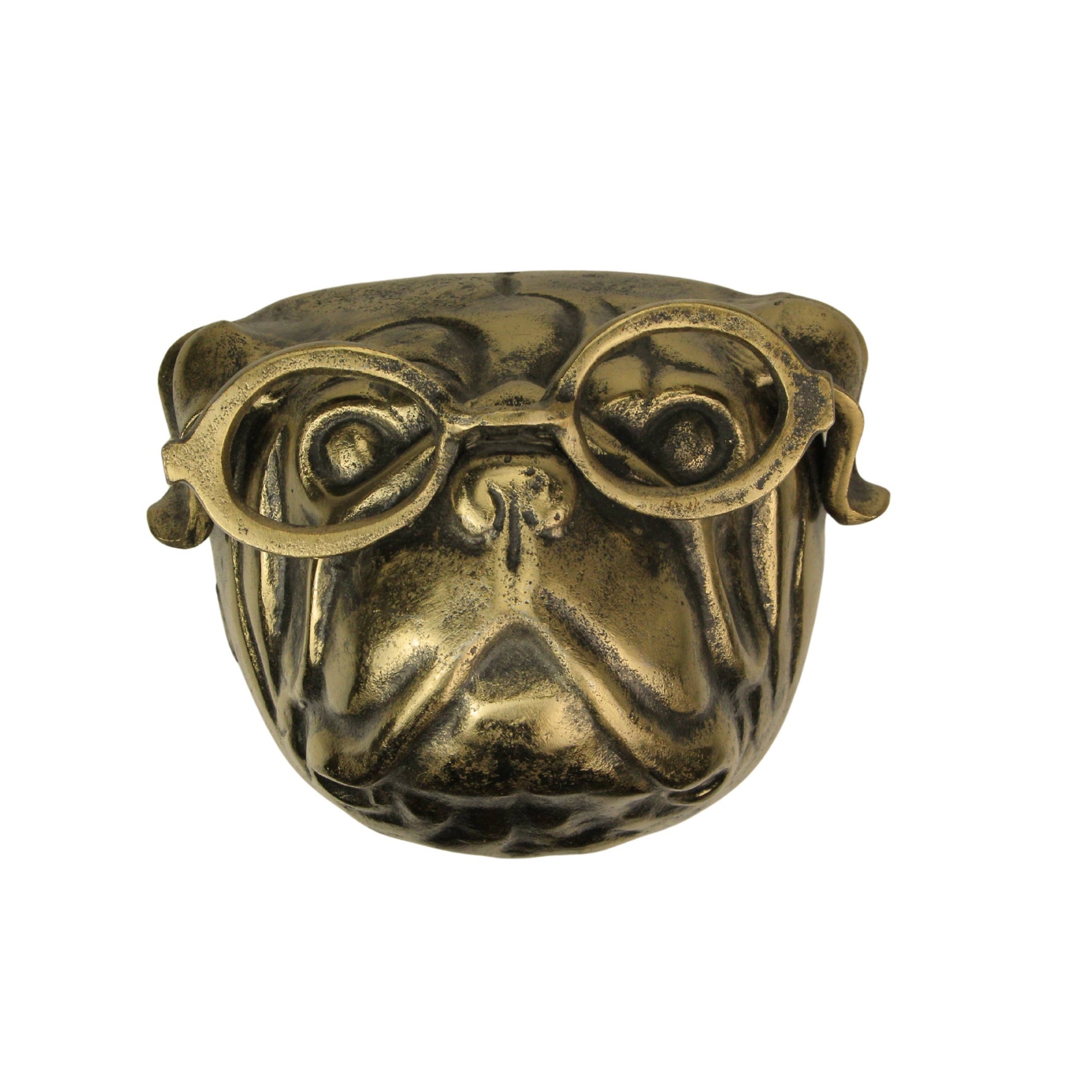 Gold Pug Dog Head Wall Hanging with Oval Spectacles