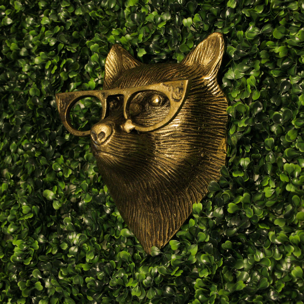 Gold Fox Head Wall Hanging with Cat’s Eye Glasses – 6" High
