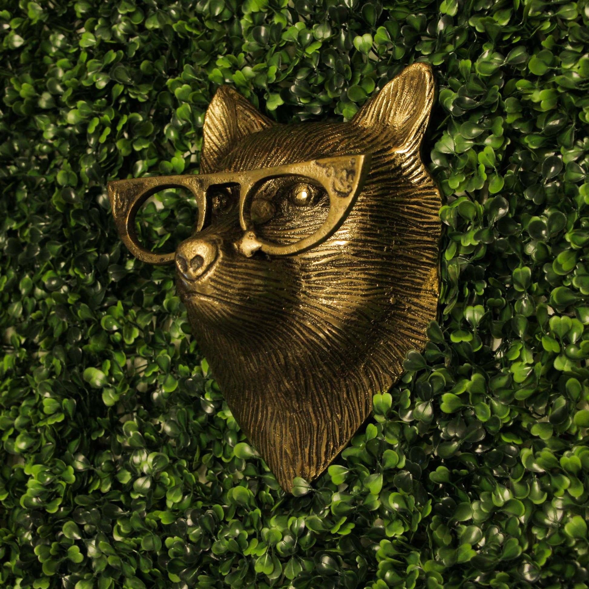 Gold Fox Head Wall Hanging with Cat’s Eye Glasses – 6" High