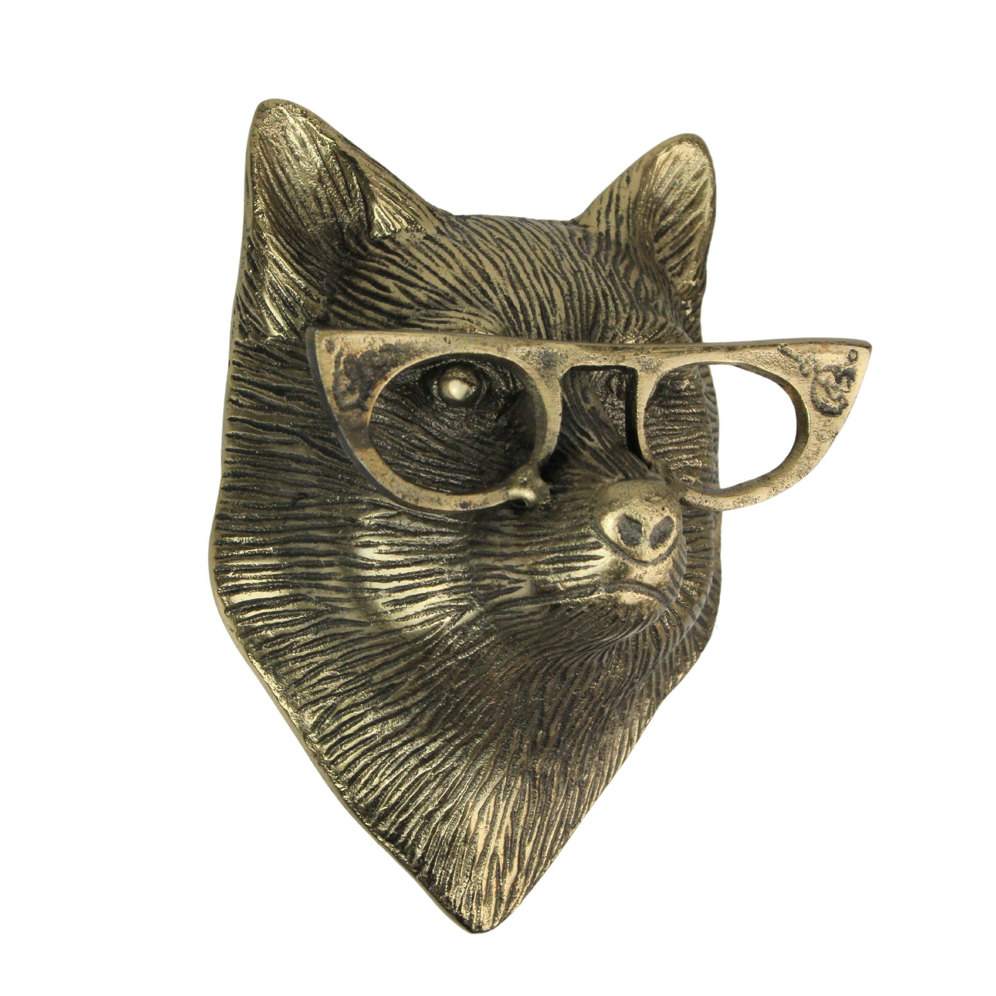 Gold Fox Head Wall Hanging with Cat’s Eye Glasses – 6" High