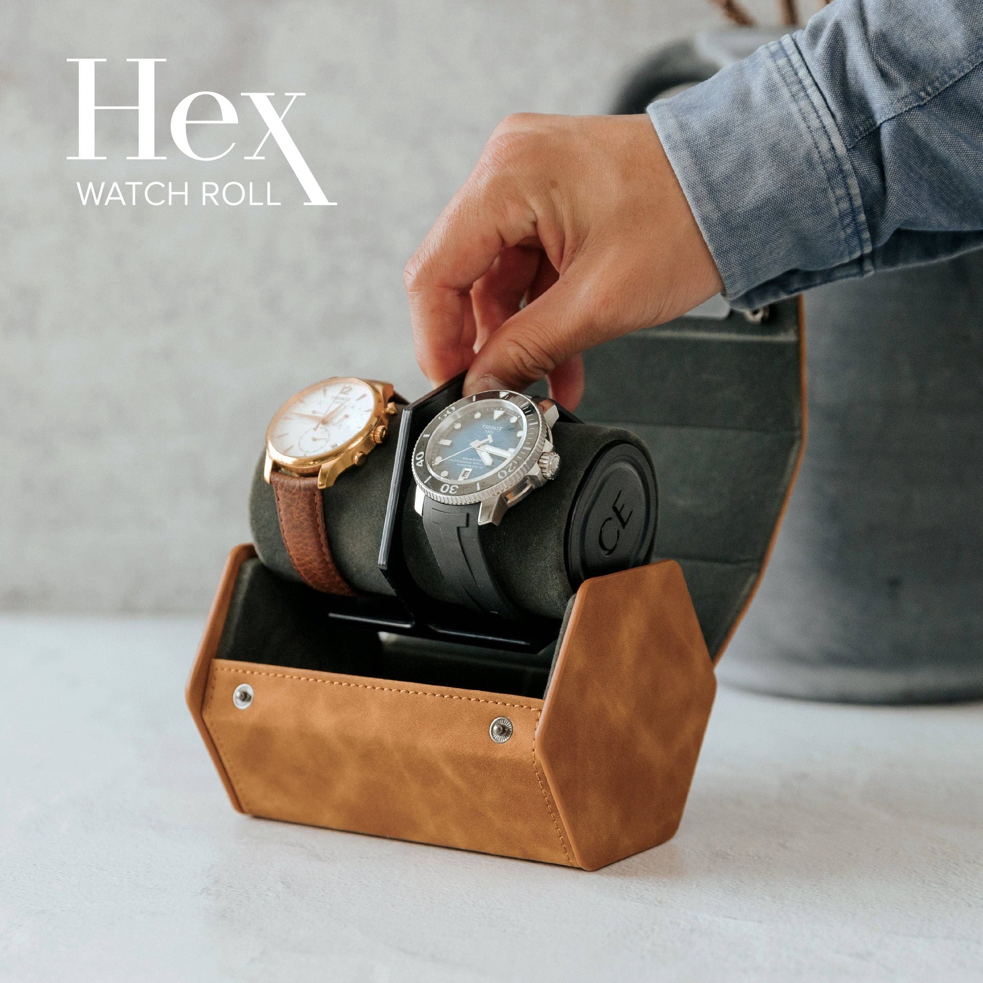 “HEX Two-Slot Watch Roll – Travel with Your Time in Style-Brown”