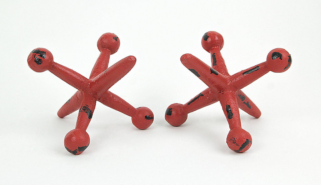 Cast Iron Jacks Bookends - Vintage Red - Set of 2