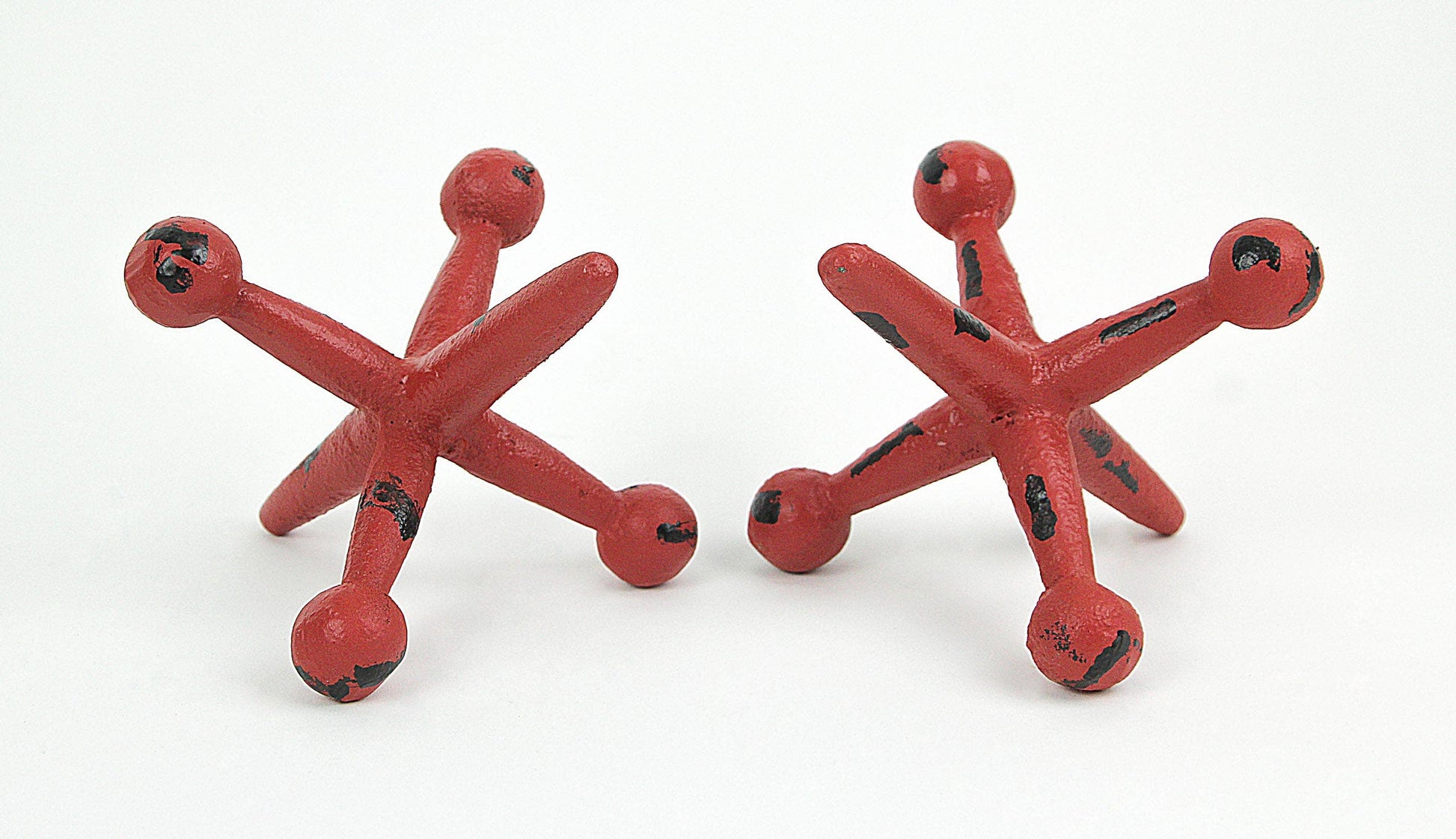 Cast Iron Jacks Bookends - Vintage Red - Set of 2